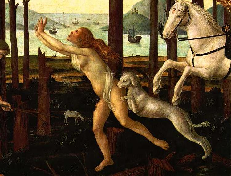 BOTTICELLI, Sandro The Story of Nastagio degli Onesti (detail of the first episode)  gfh Germany oil painting art